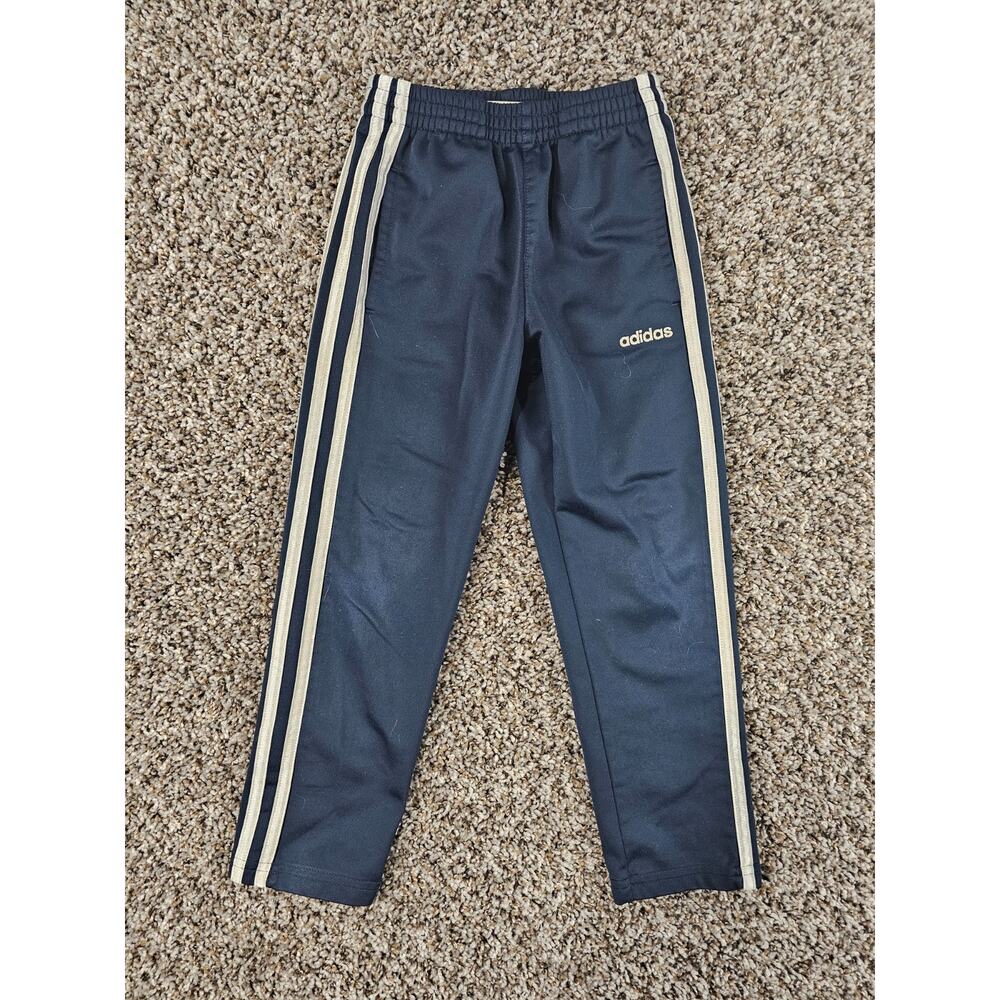Adidas boys Sz 5 Pull On Athletic Track Pants Dark Blue White Stripe